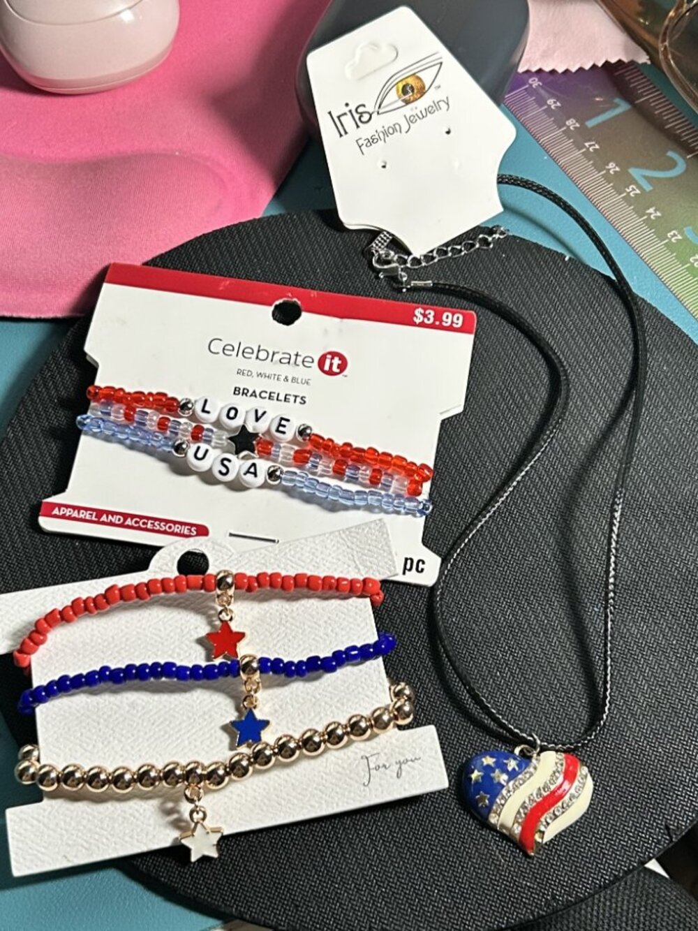 Patriotic 4th of July Jewelry Lot NWT 6pc Set Star Bracelets & Heart Necklace